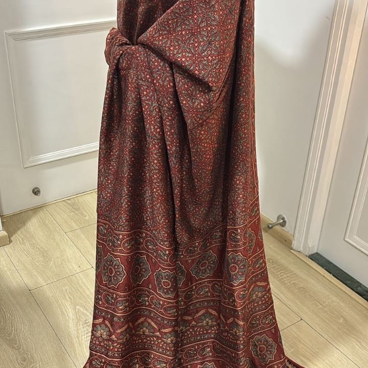 Ajrakh Chanderi Saree – Floral Motif with Rich Border