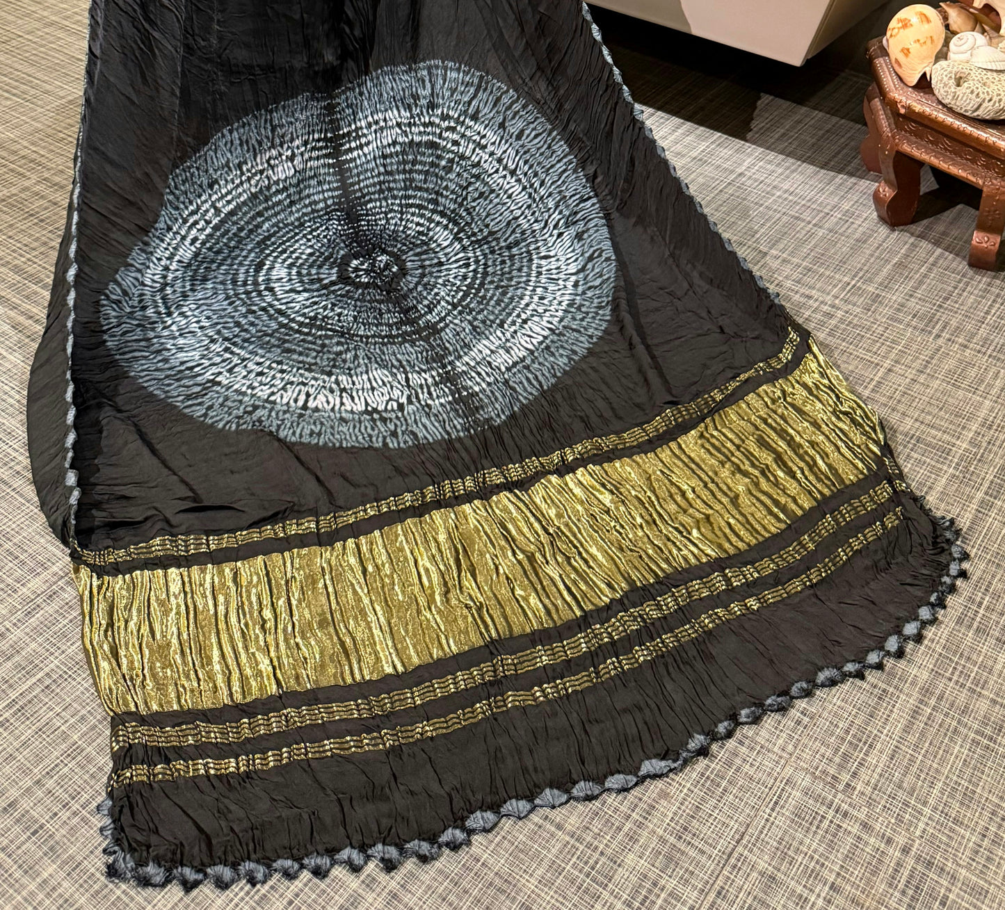 Ink Black Shibori Modal Silk Saree with Blouse
