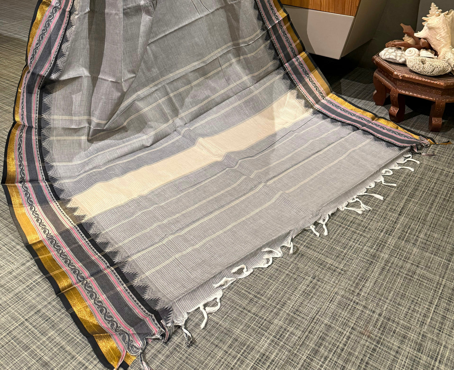 Cloud Grey South Cotton Saree