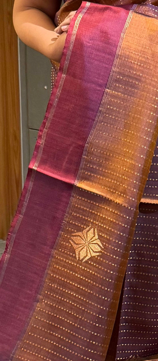 Copper-Maroon Soft Silk Saree with Blouse