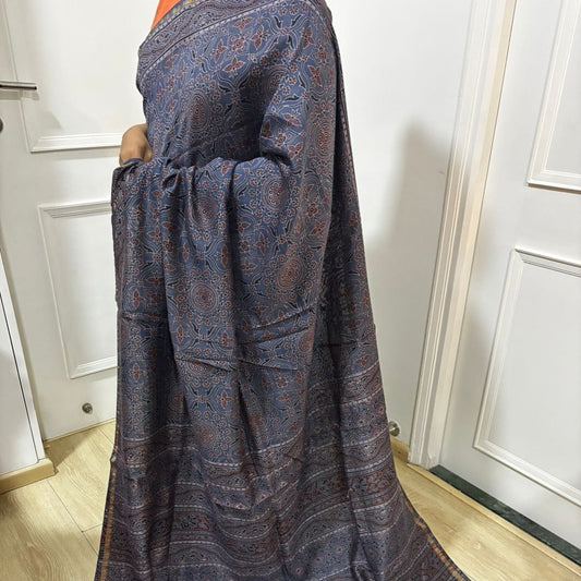 Ethereal Midnight Ajrakh Chanderi Saree