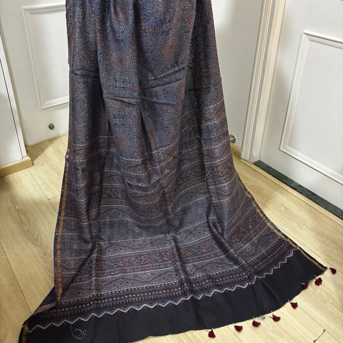 Ethereal Midnight Ajrakh Chanderi Saree
