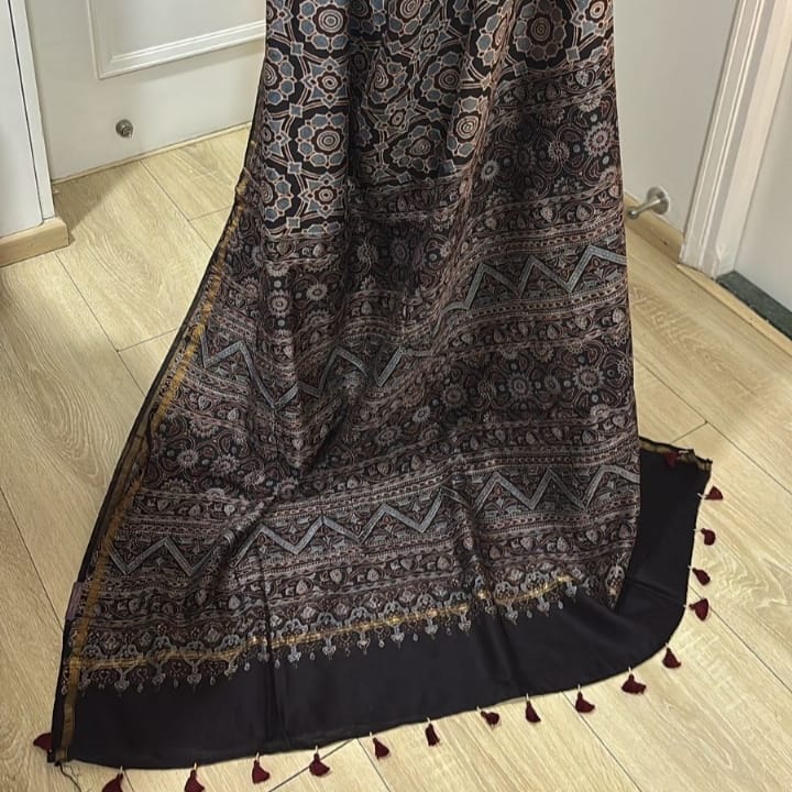 Noir Majesty Ajrakh Chanderi Saree