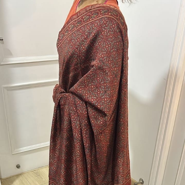 Ajrakh Chanderi Saree – Floral Motif with Rich Border