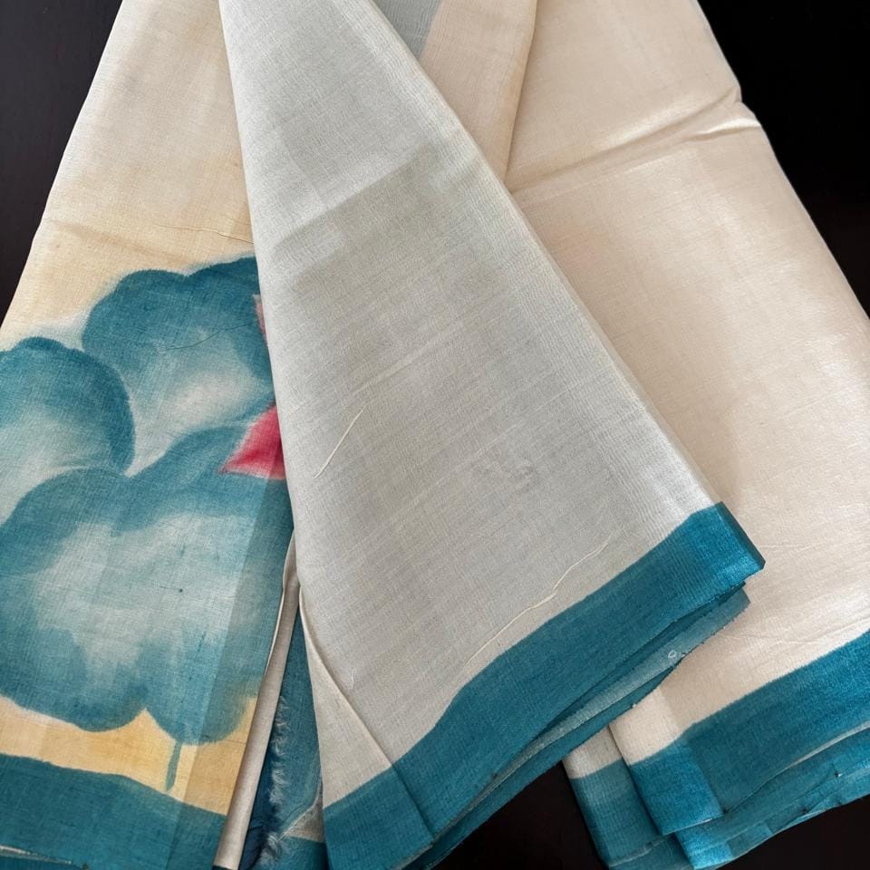 Lotus Bloom Handpainted Bishnupuri Katan Silk Saree