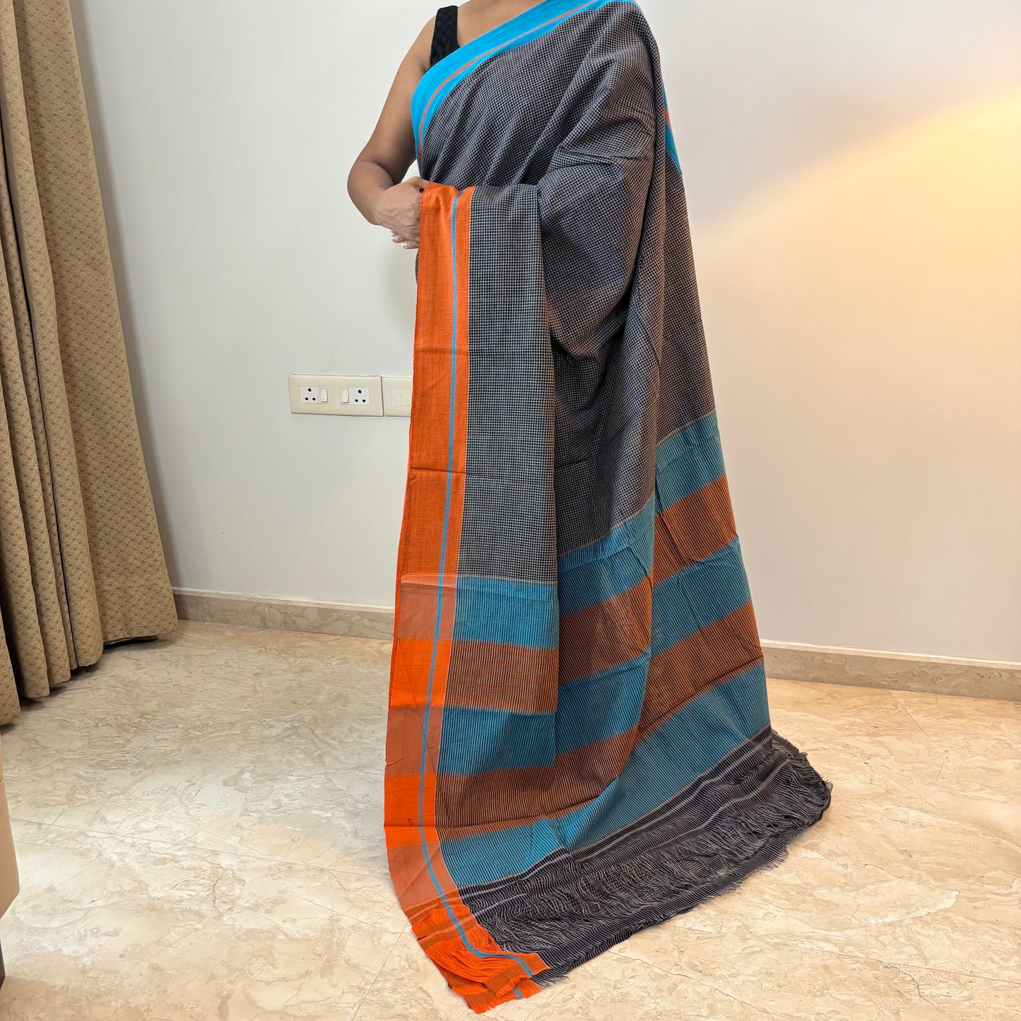 Classic Black Patteda Anchu Saree with Ganga-Jamuna Border