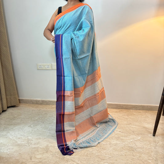 Light Blue Patteda Anchu Saree with Ganga-Jamuna Borders