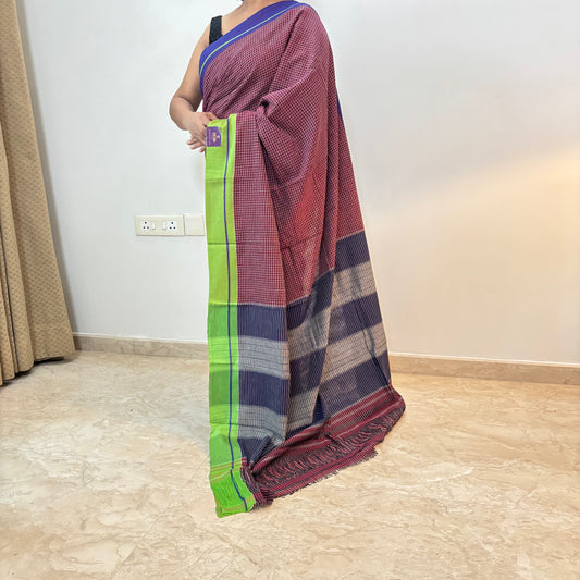 Maroonish Red Patteda Anchu Saree