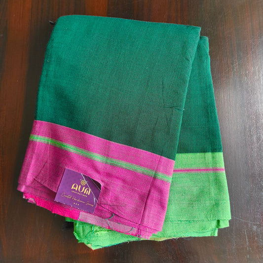 Bottle Green Patteda Anchu Saree with Ganga-Jamuna Borders