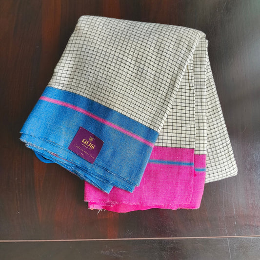 White Patteda Anchu Saree with Ganga-Jamuna Borders