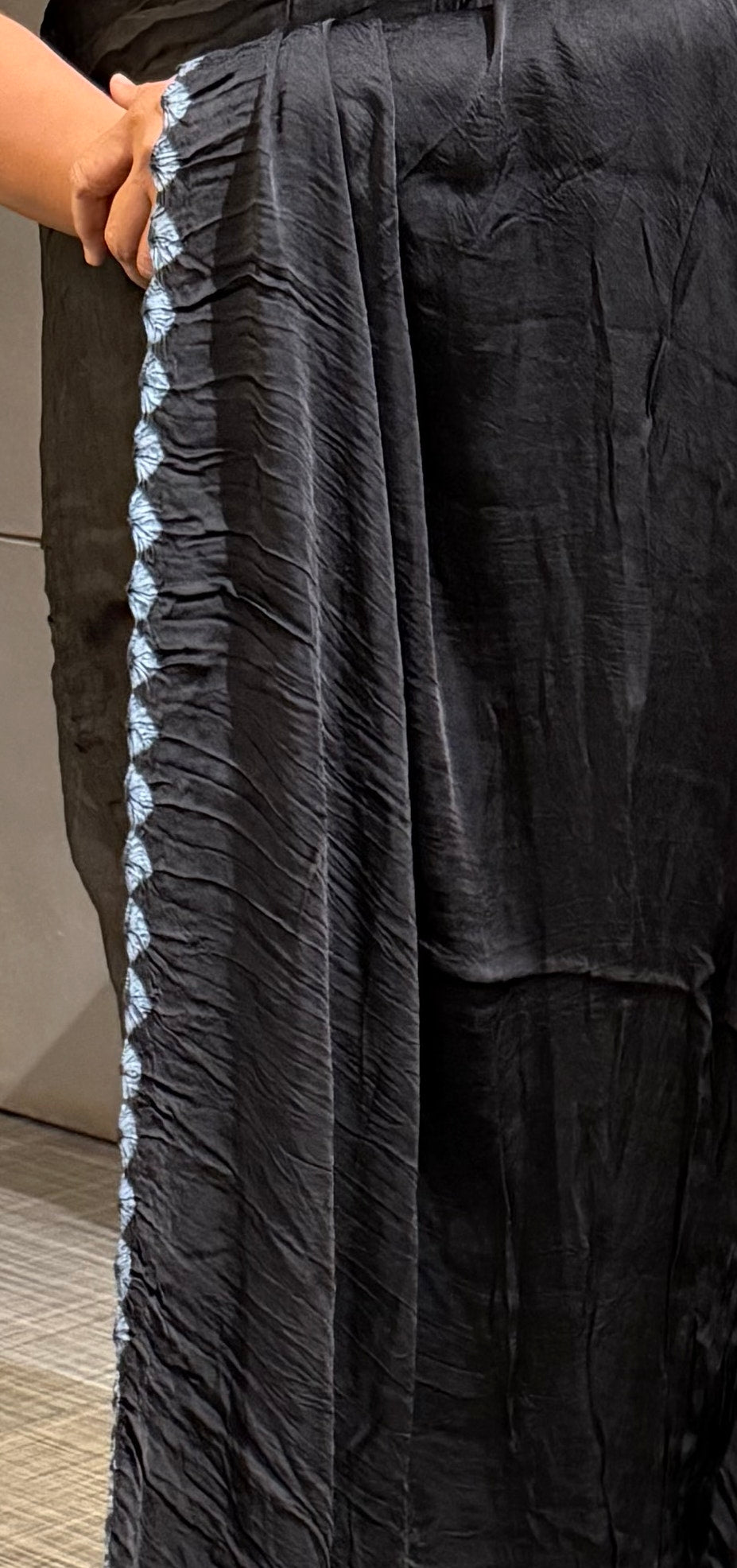 Ink Black Shibori Modal Silk Saree with Blouse