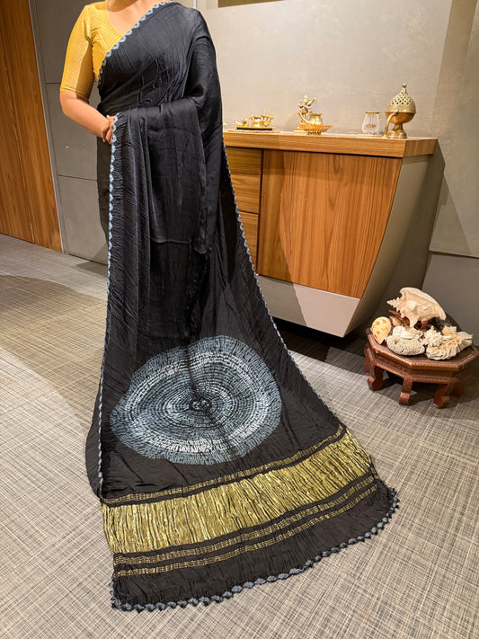 Ink Black Shibori Modal Silk Saree with Blouse