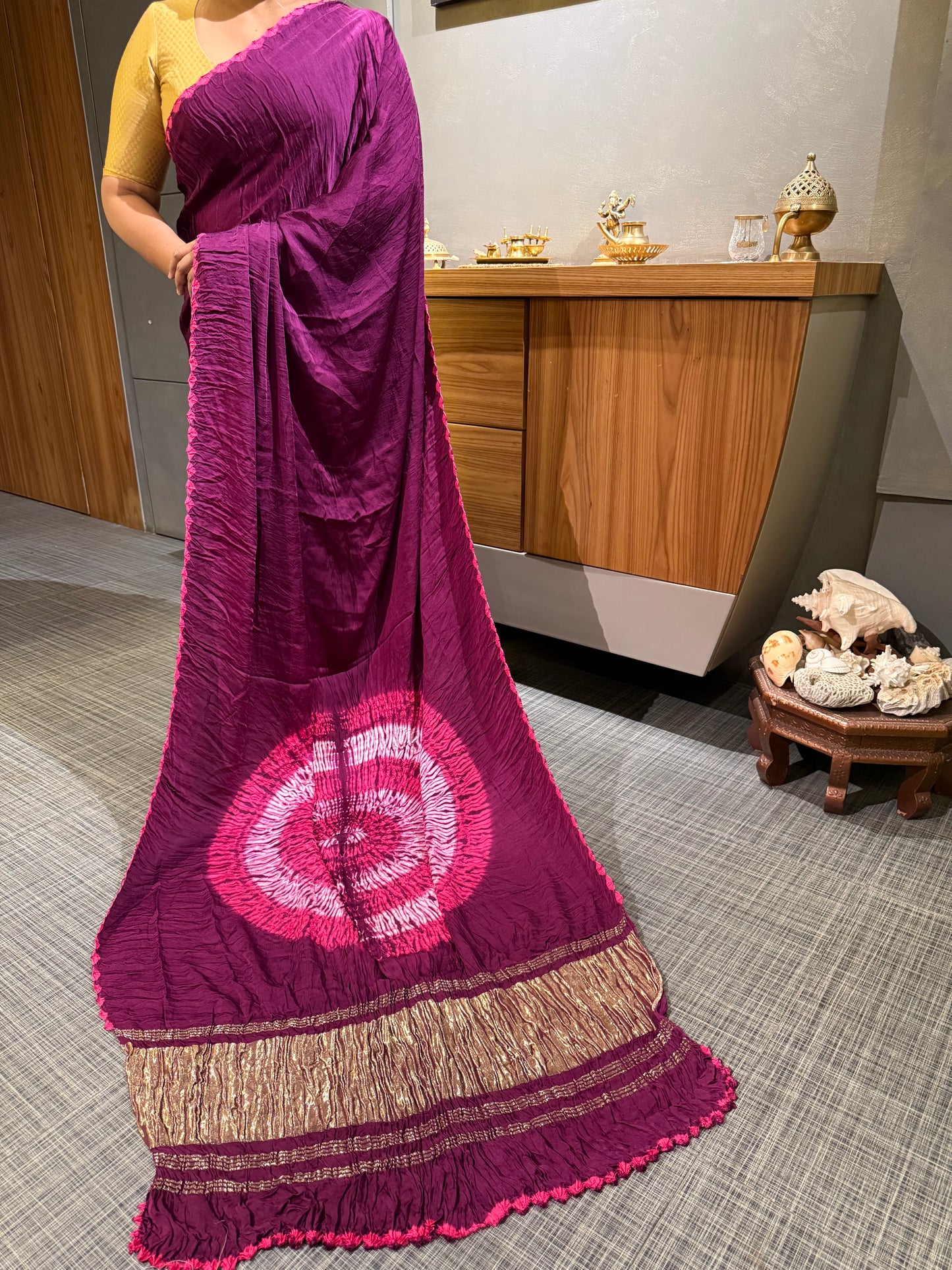 Magenta Shibori Modal Silk Saree with Blouse