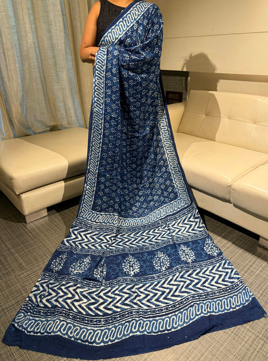 Indigo Modal Silk Saree with Blouse