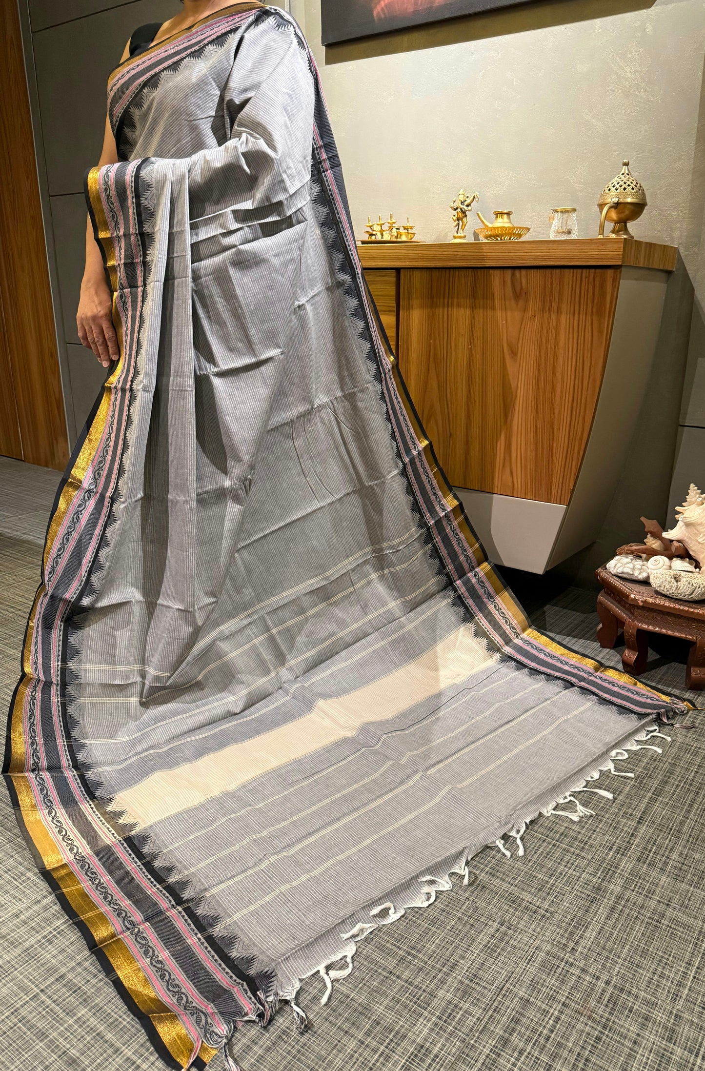 Cloud Grey South Cotton Saree