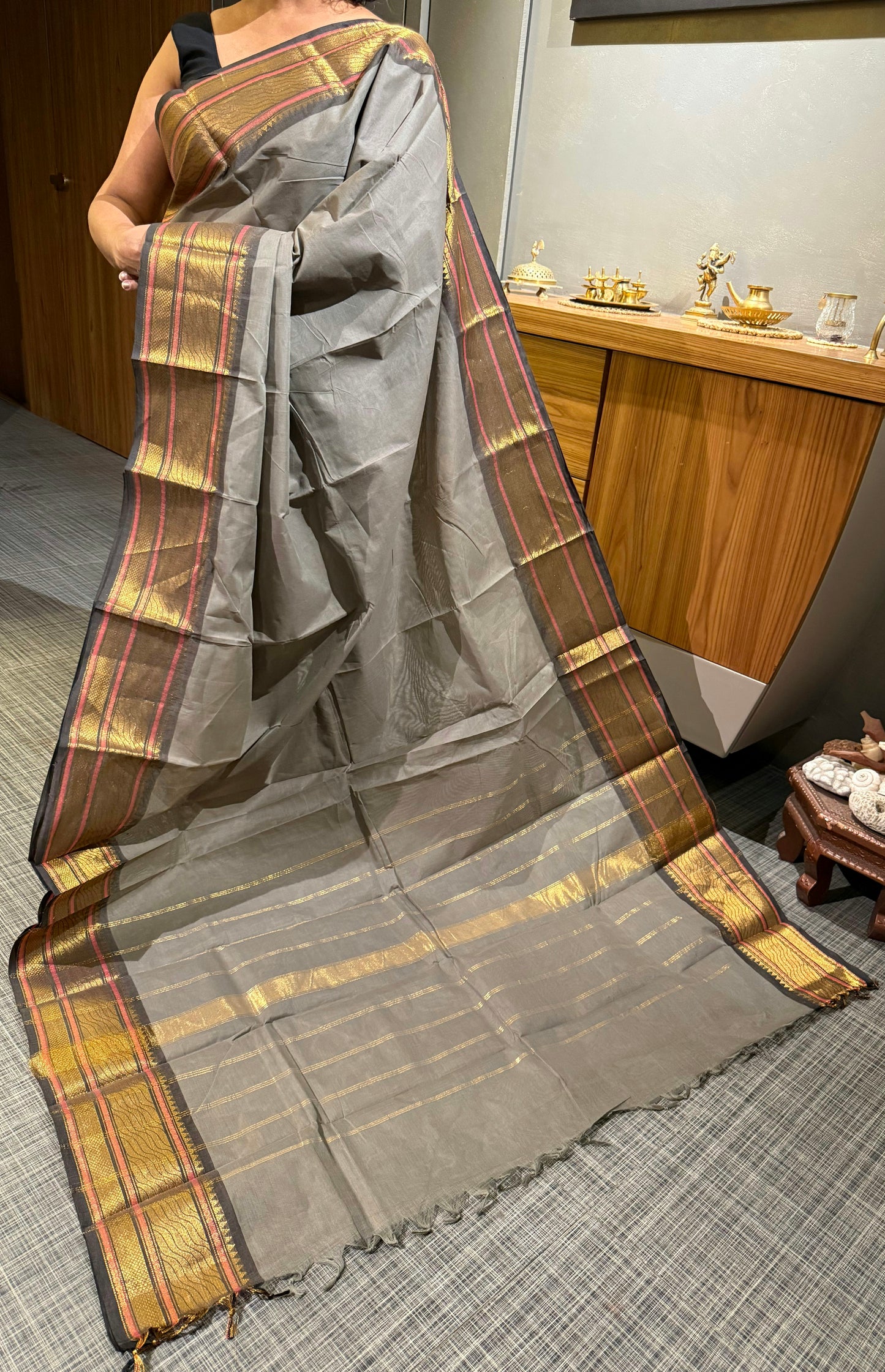 Pearly Grey South Cotton Saree