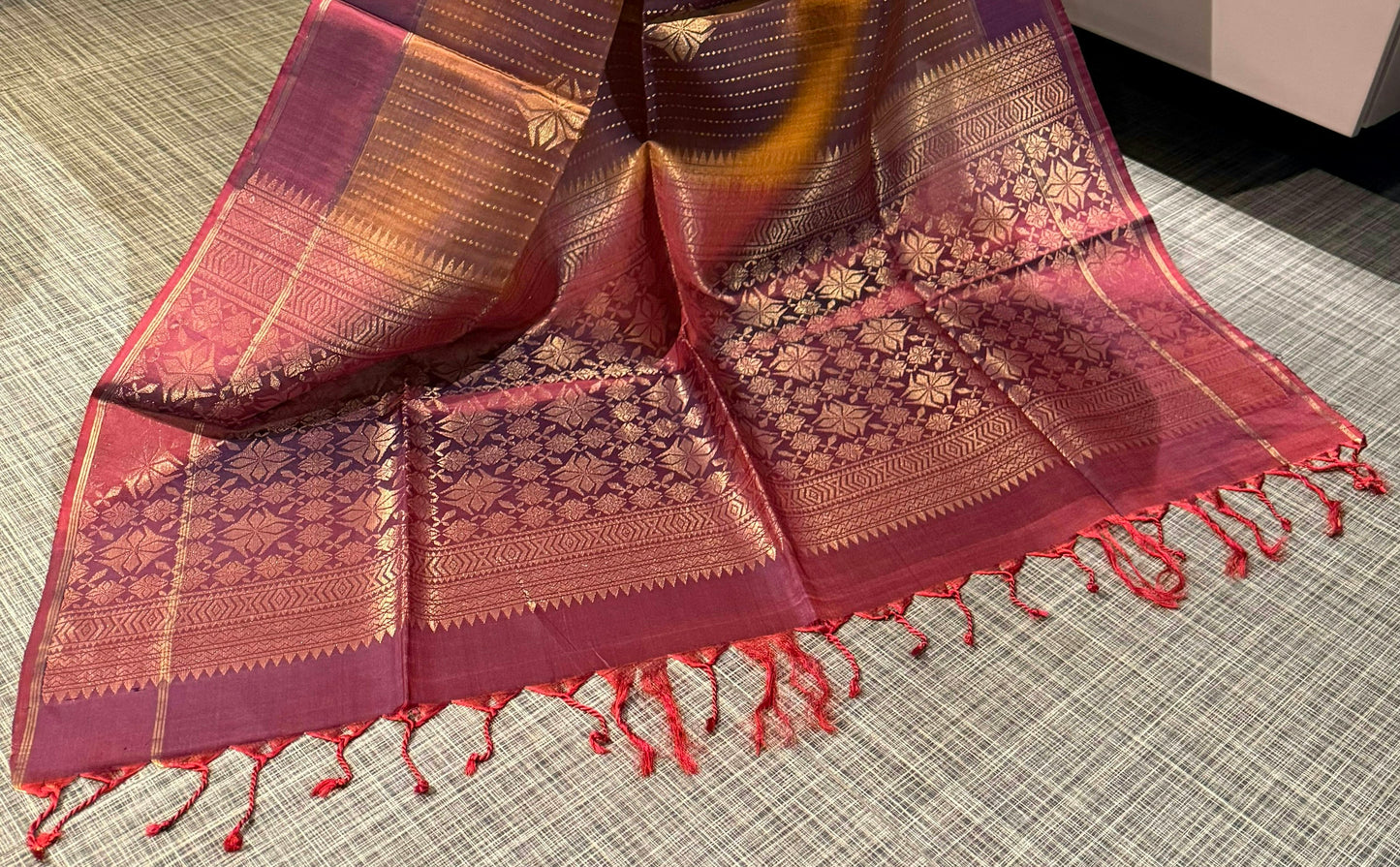 Copper-Maroon Soft Silk Saree with Blouse