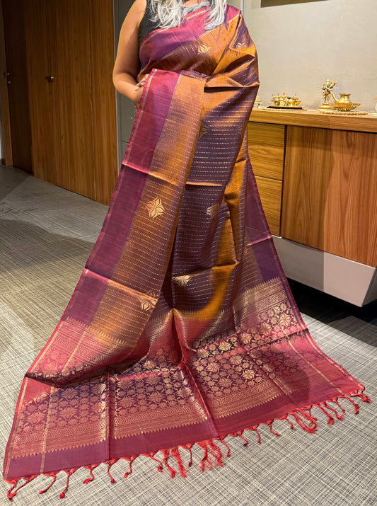 Copper-Maroon Soft Silk Saree with Blouse