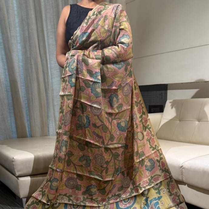 Heritage Hand-Painted Pen Kalamkari Tussar Saree