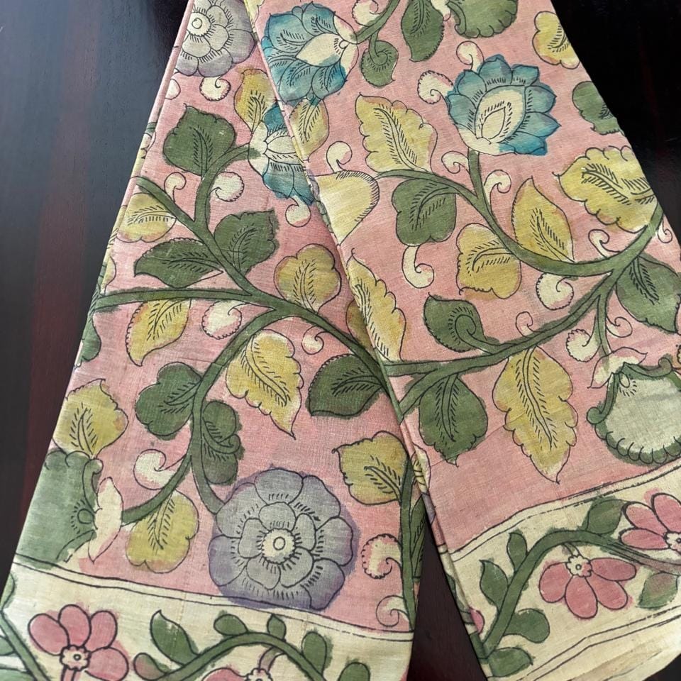 Heritage Hand-Painted Pen Kalamkari Tussar Saree